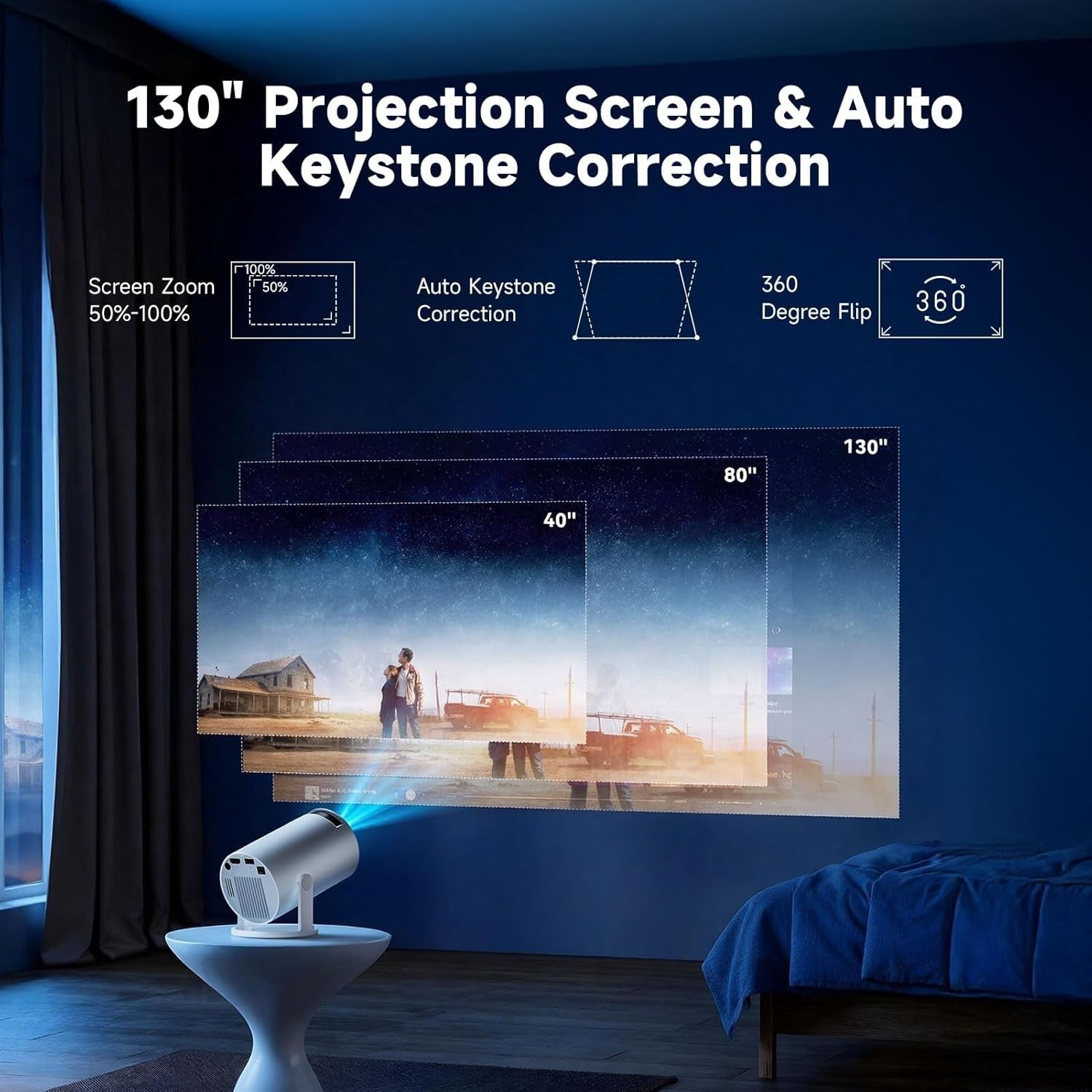 4K Mini Projector 1080P WiFi 6 Bluetooth 5.4 Android Portable