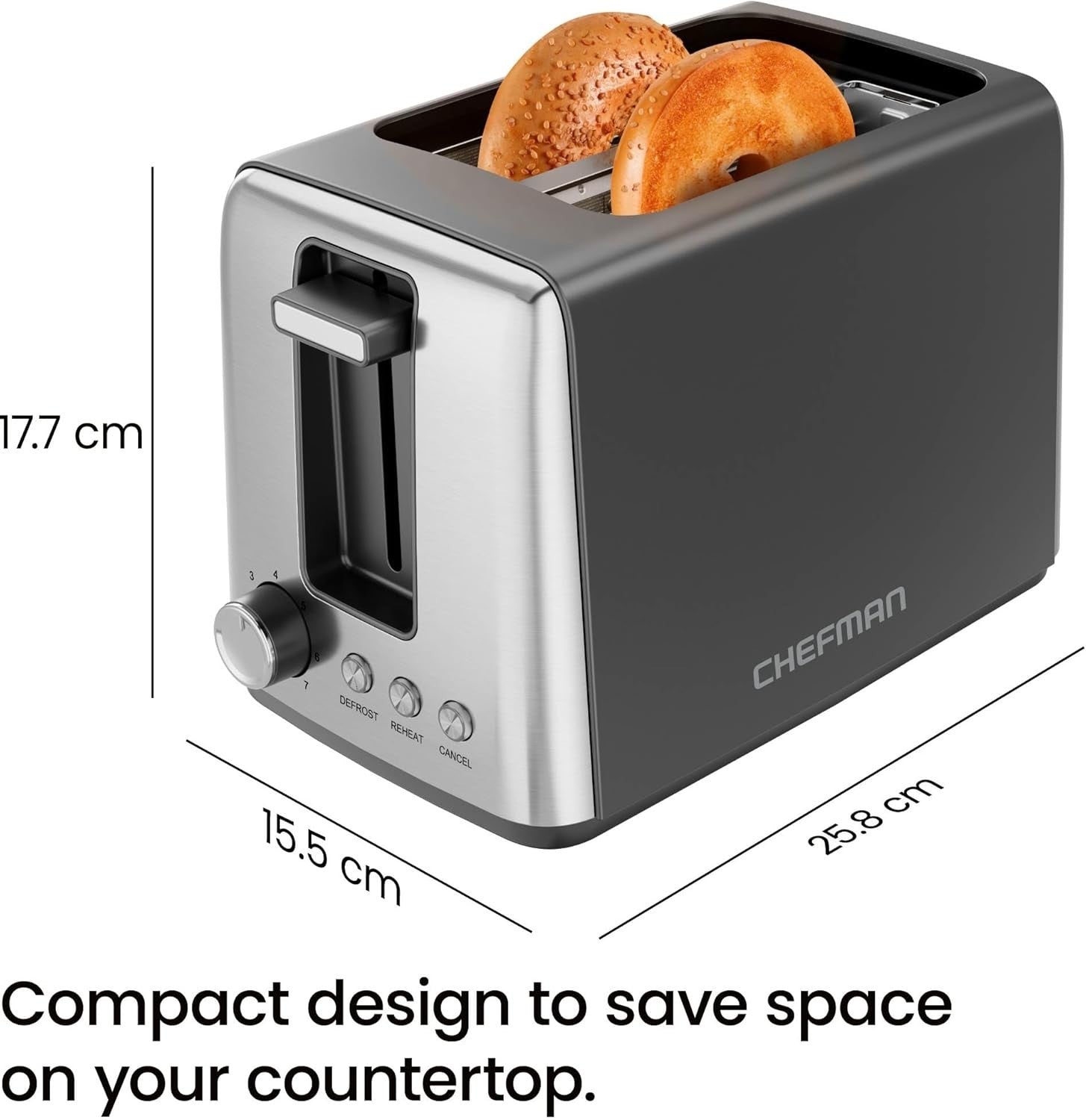 2-Slice Toaster, 7 Shade Settings, 3 Modes, Removable Crumb Tray, Black