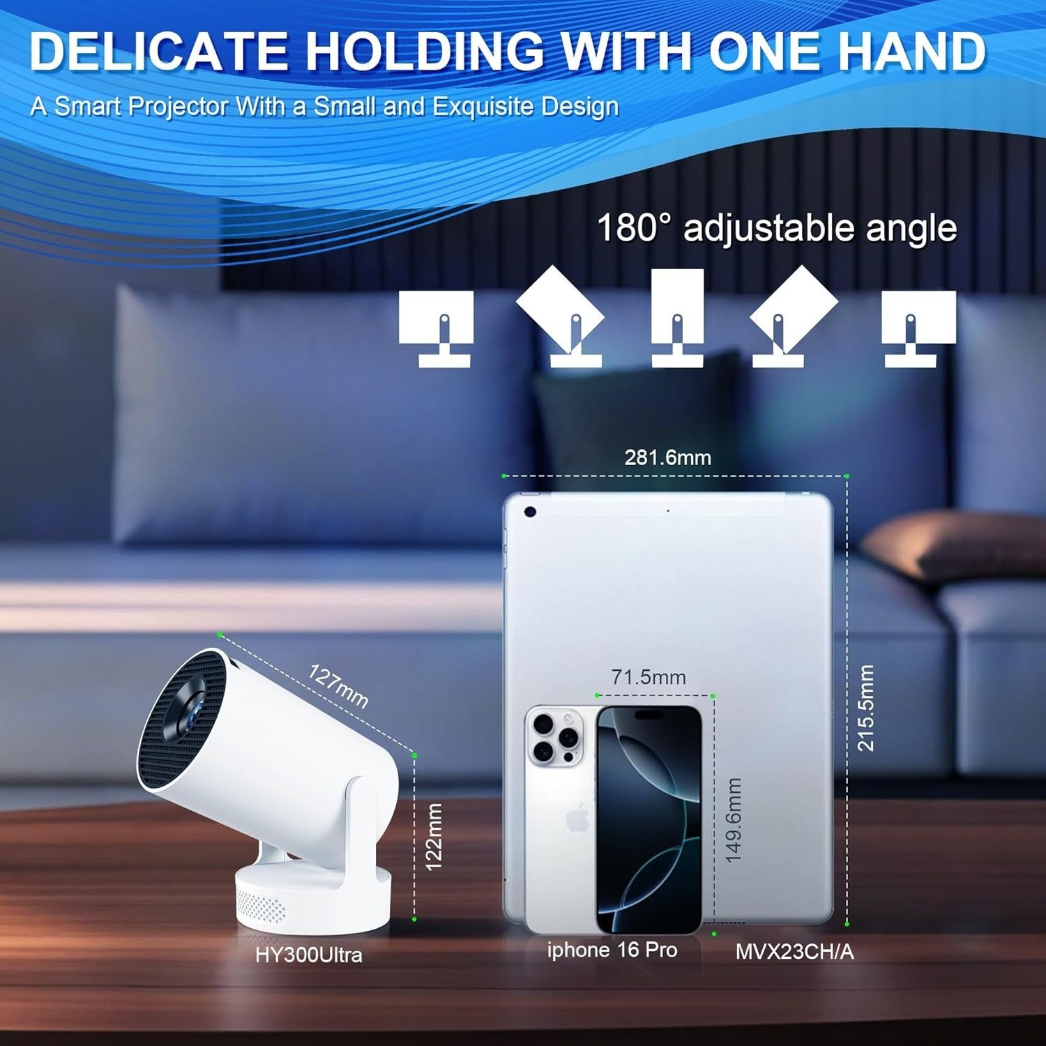 Smart Mini Projector WiFi 6 Bluetooth 1080P 4K Support Auto Focus 180°