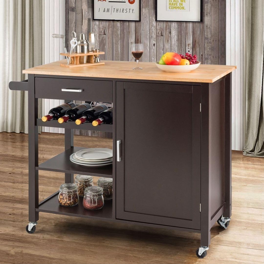 Espresso 100cm Kitchen Island Cart Oak Top