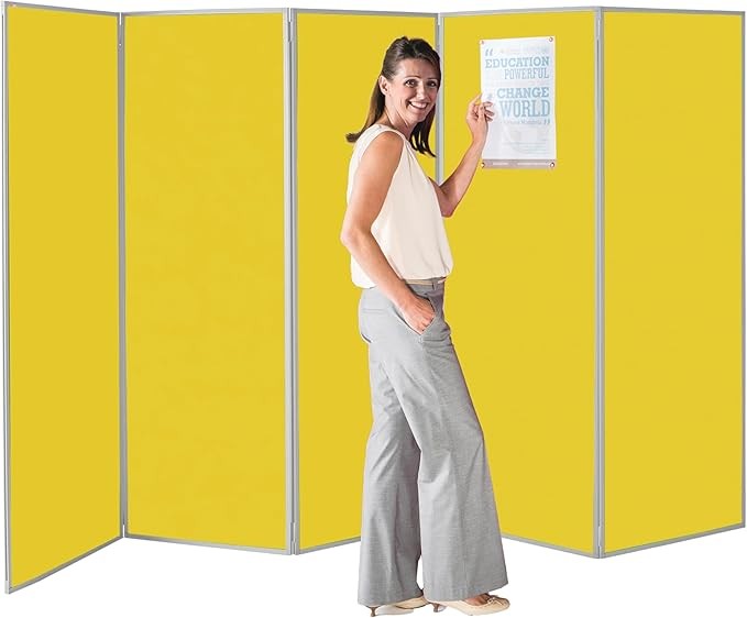 5 Panel Folding Room Divider 180cm Height Yellow Privacy Screen Office Display