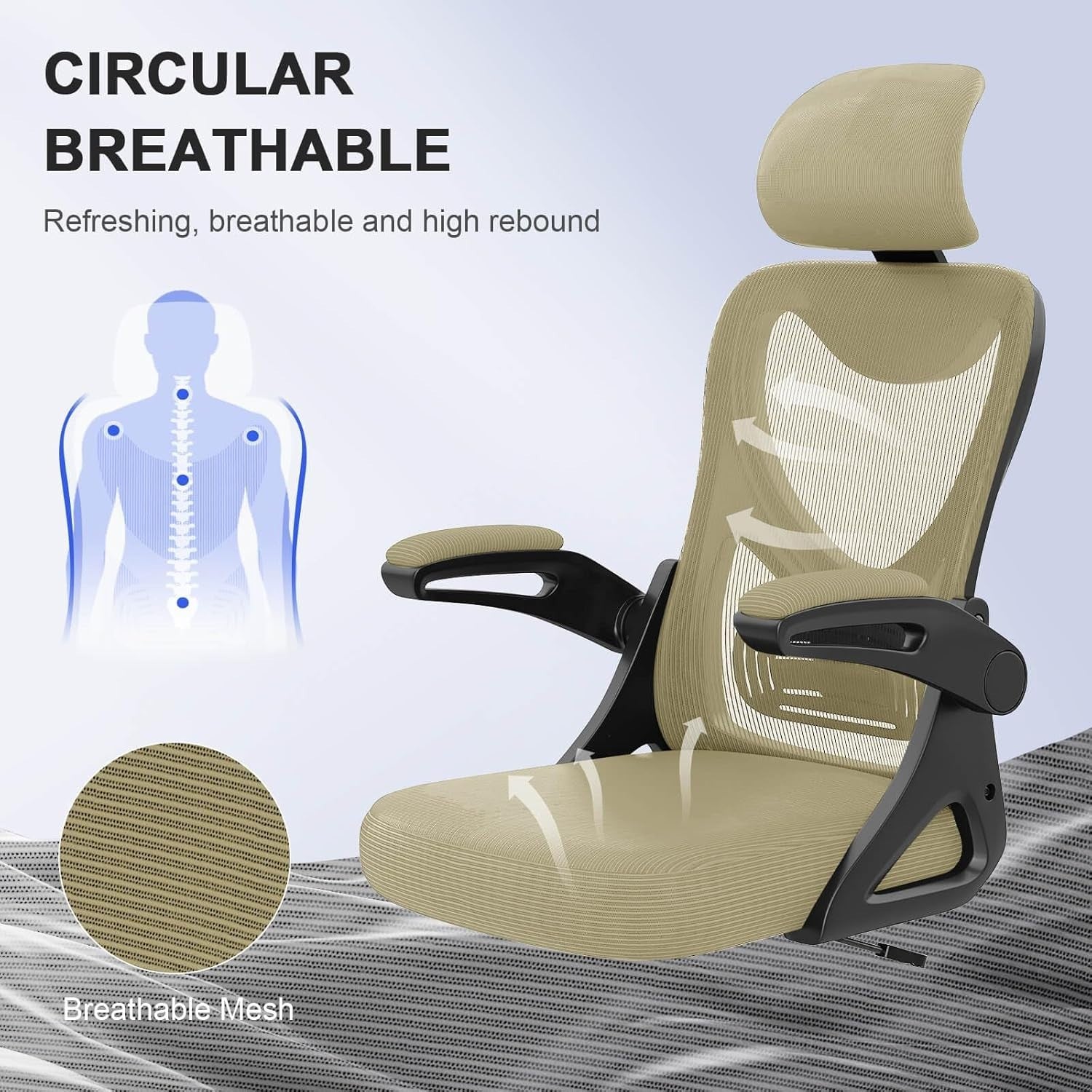Ergonomic High Back Office Chair Adjustable Headrest Lumbar Support Mesh Flip-Up