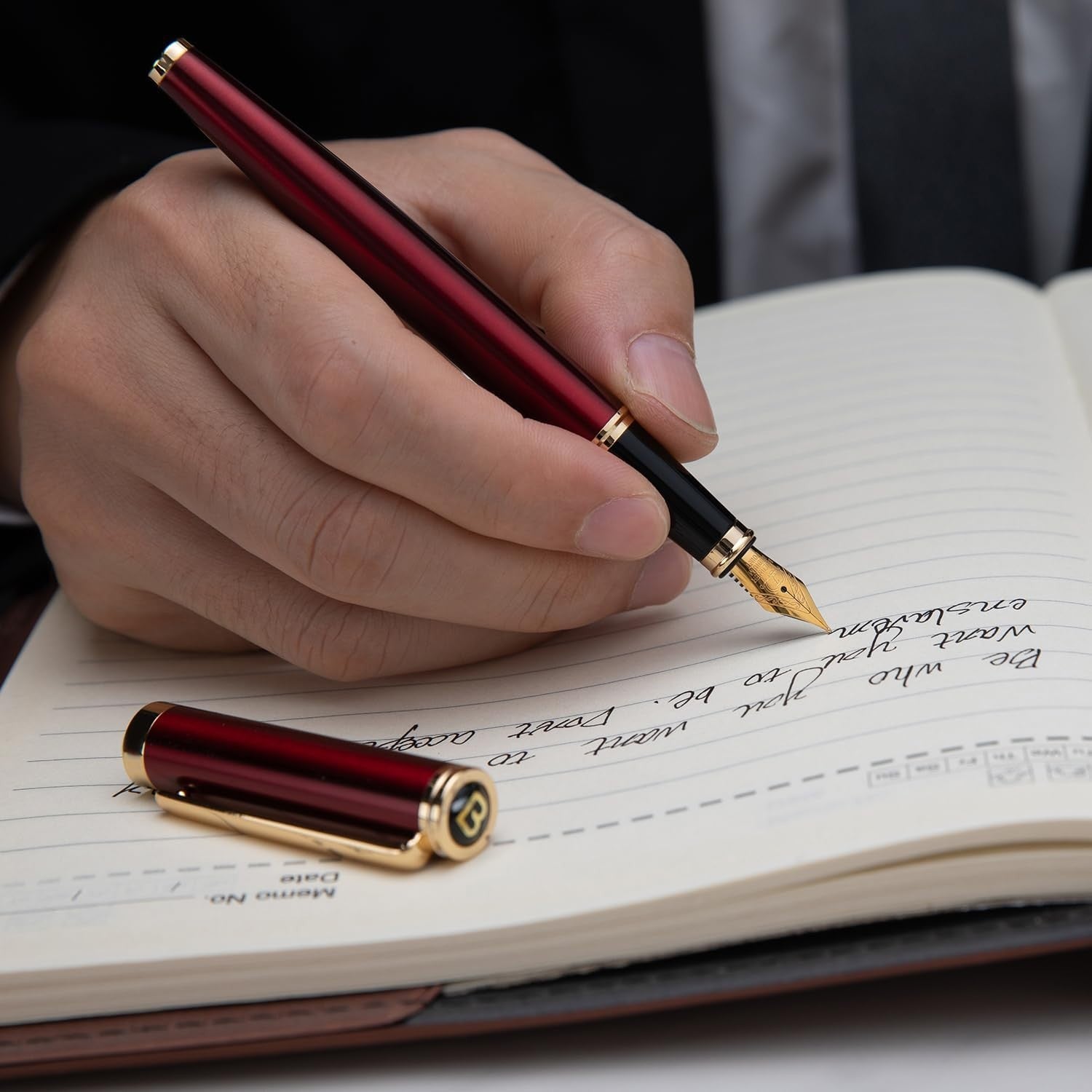 Luxury Red Fountain Pen Fine Nib Gold Finish German Ink Converter Gift