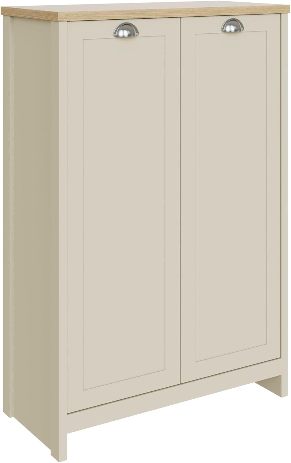 Cream Shoe Storage Cabinet 2 Door Oak Effect Unit with Shelves Hallway