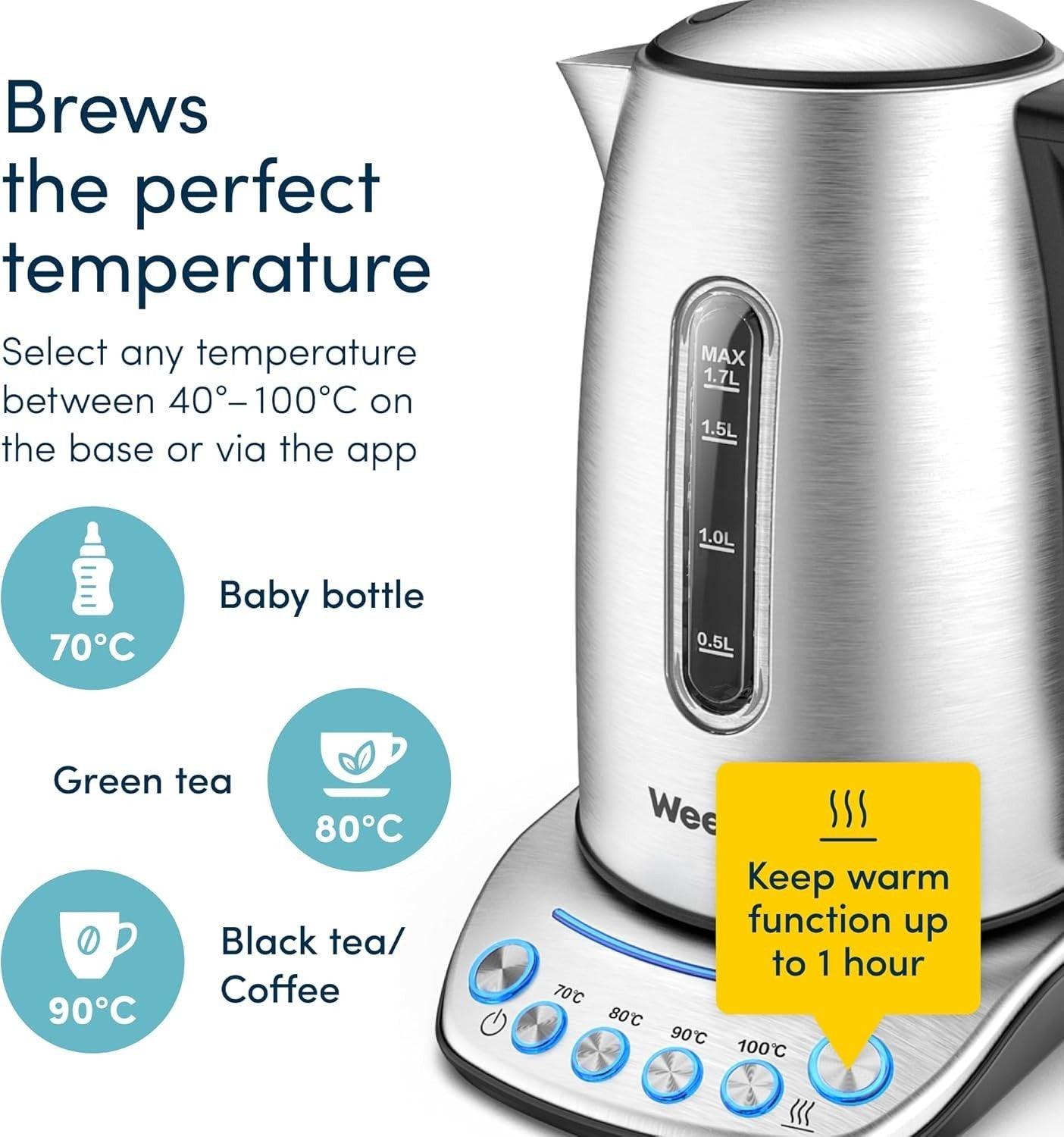 4 Slice Toaster & Smart Kettle Bundle Stainless Steel Wide Slot Adjustable Brown