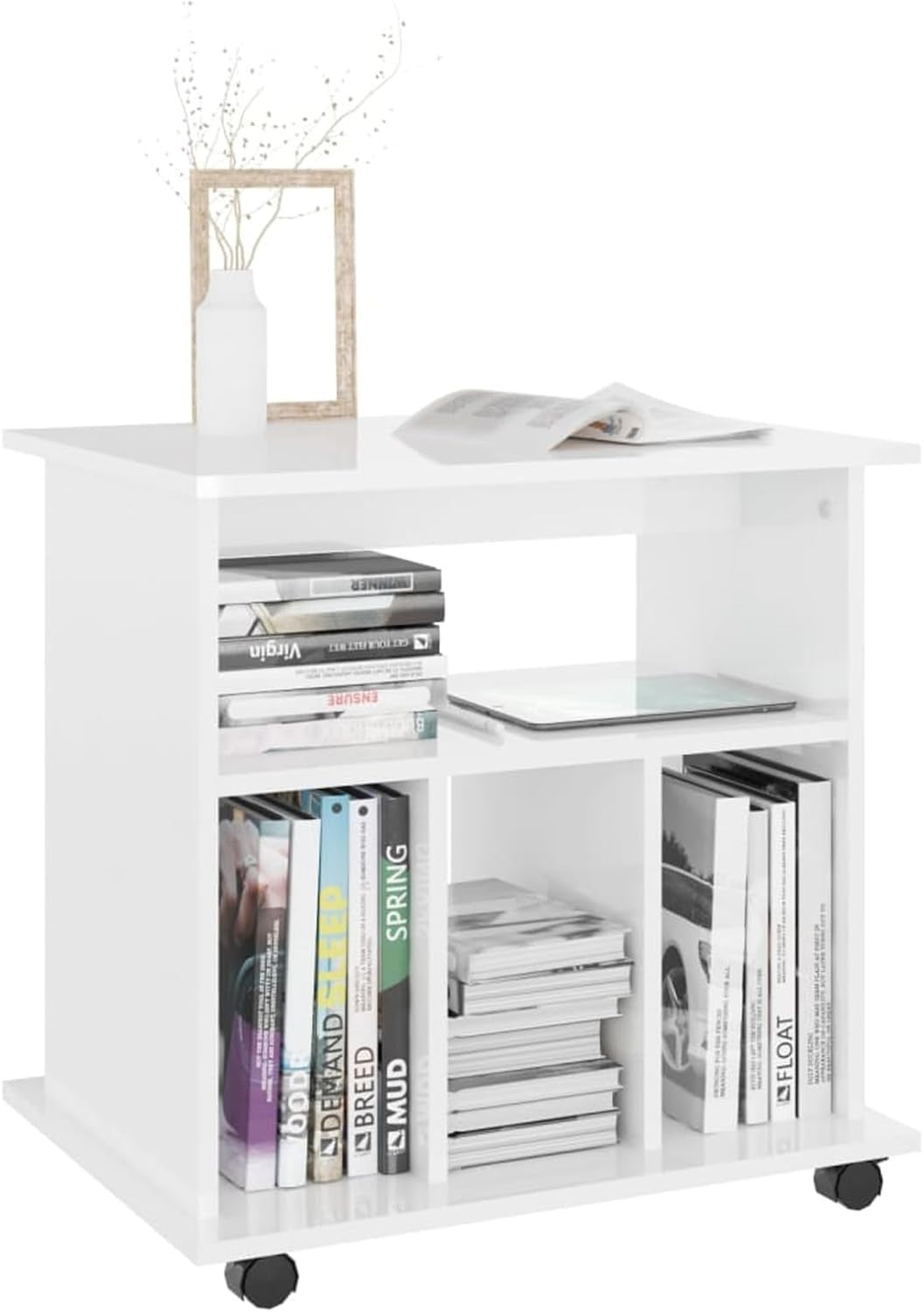 High Gloss Rolling File Cabinet Wooden Under Desk Storage Unit White