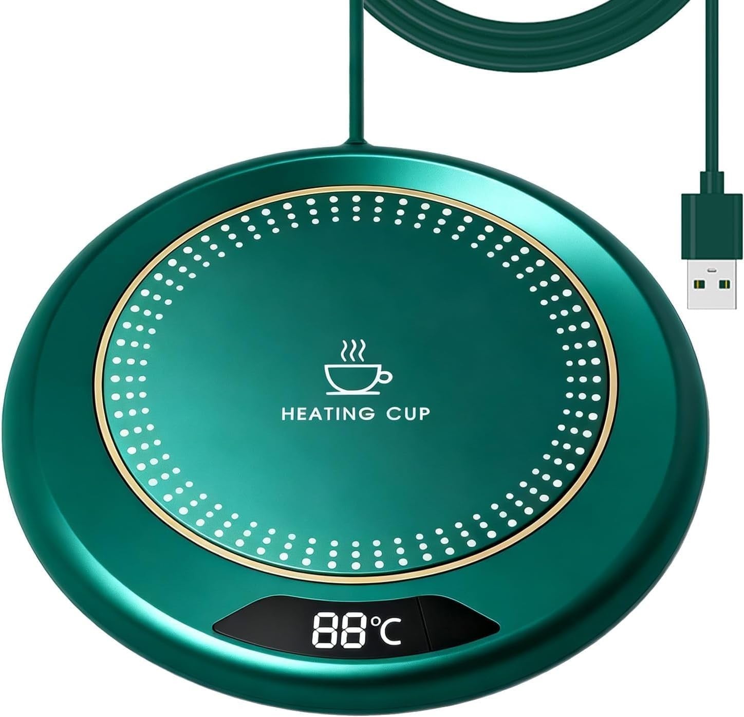Green USB Coffee Mug Warmer 3 Temp Smart Touch 8H Auto Off