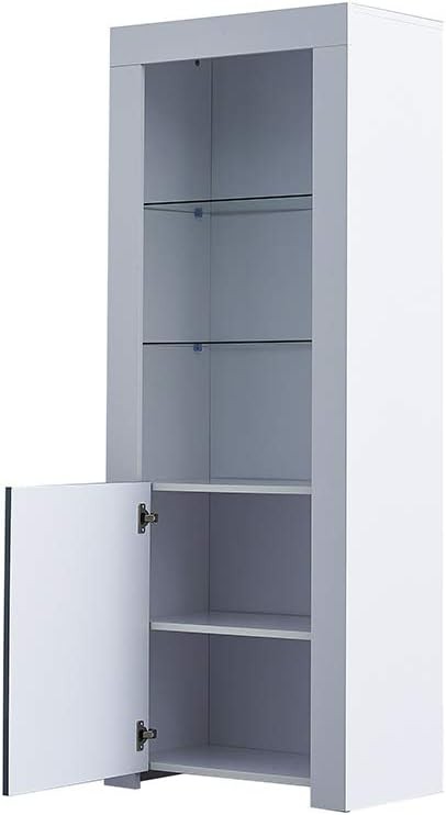 Tall LED Display Cabinet Cupboard with Glass Shelves & Storage Unit – Black