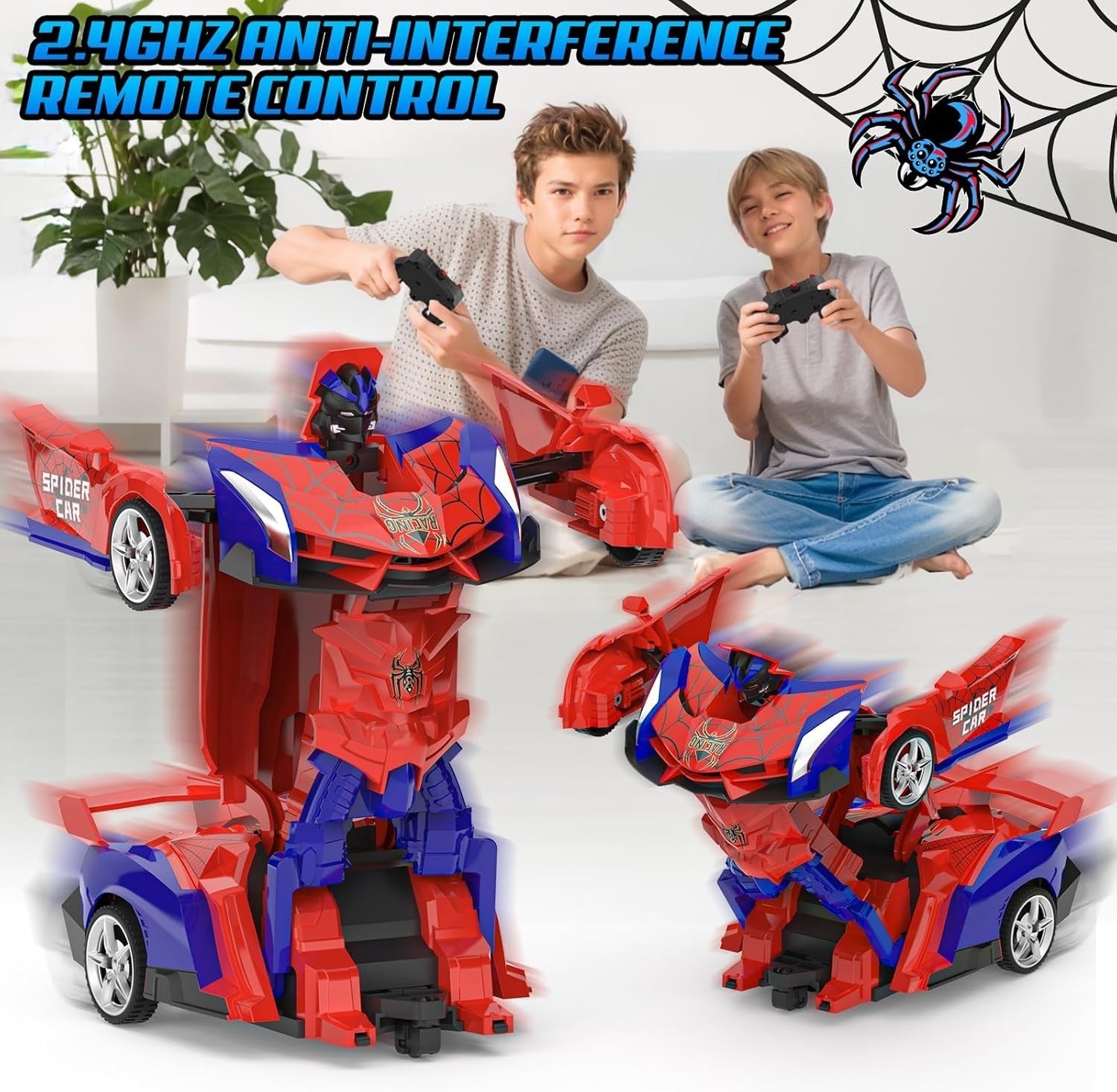 2-in-1 Spider RC Car & Robot Transformer Toy, 360° Rotating Remote Control Drift