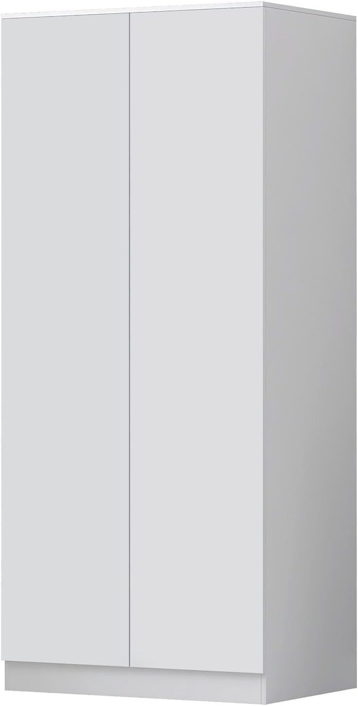 Modern 2 Door White Wardrobe with Soft-Close Hinges & Full Hanging Rail