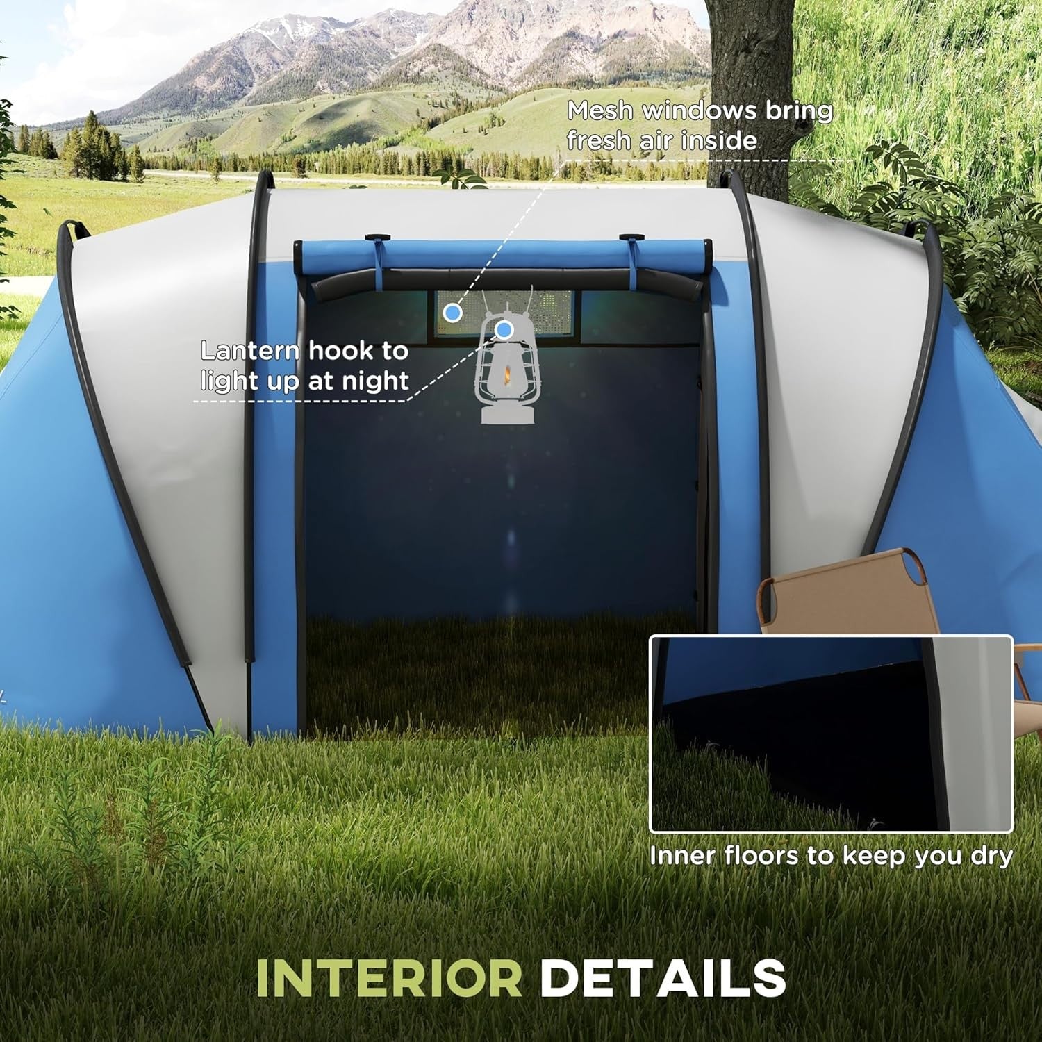 4-5 Person Family Tunnel 3000mm Waterproof 2 Bedroom