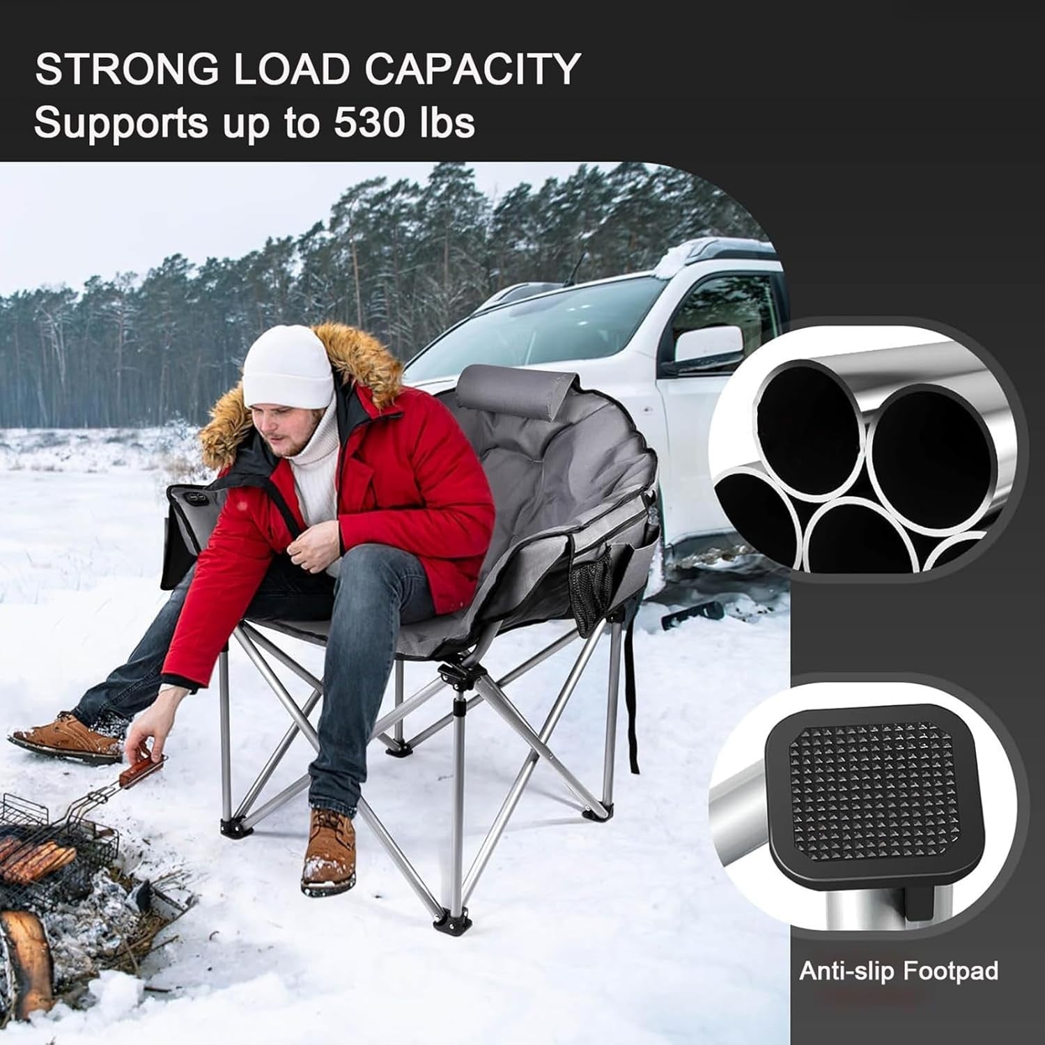 Heated Folding Camping Chair 3-Heat Levels USB Outdoor Warm Seat Hiking