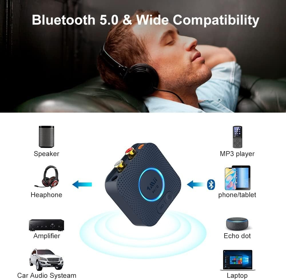 Bluetooth 5.1 Audio Receiver aptX HD 3D Surround RCA AUX Adapter 15Hr