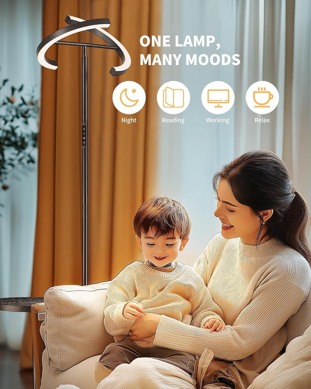 Modern LED Floor Lamp with Shelf & Remote | Dimmable Corner Light
