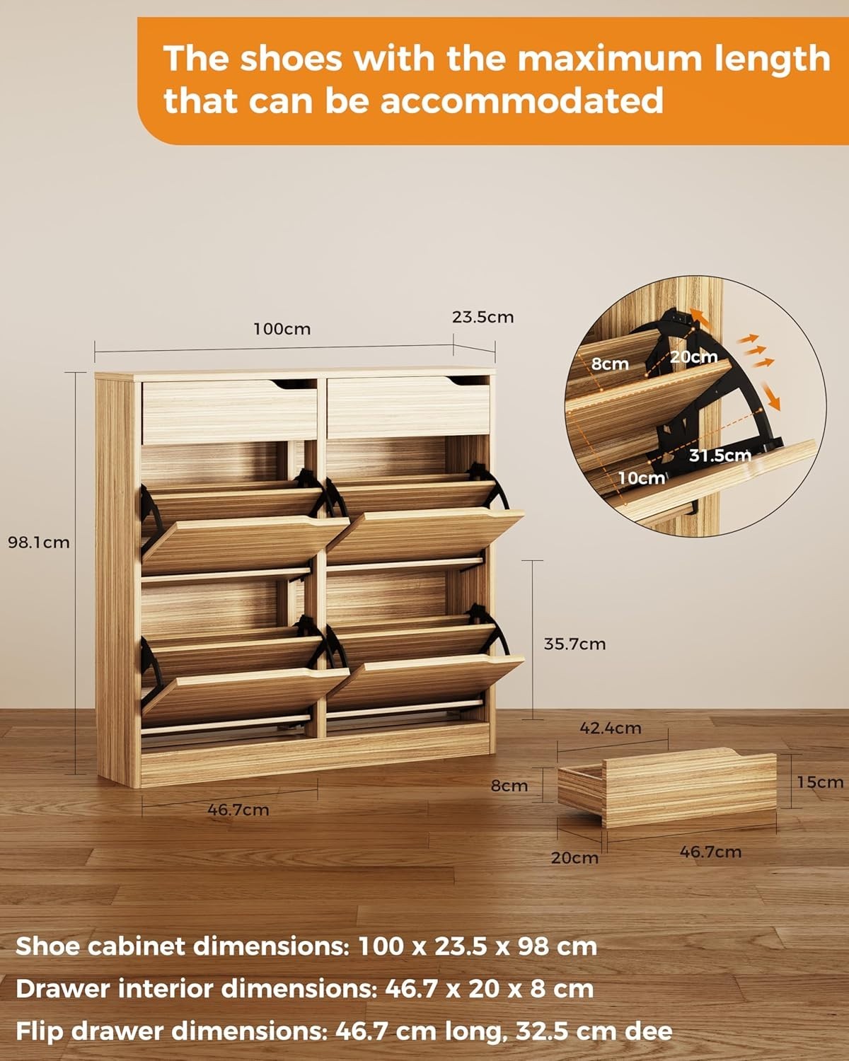 Wood Shoe Cabinet with 4 Flip Drawers & 2 Storage Drawers – Slim Hallway Unit