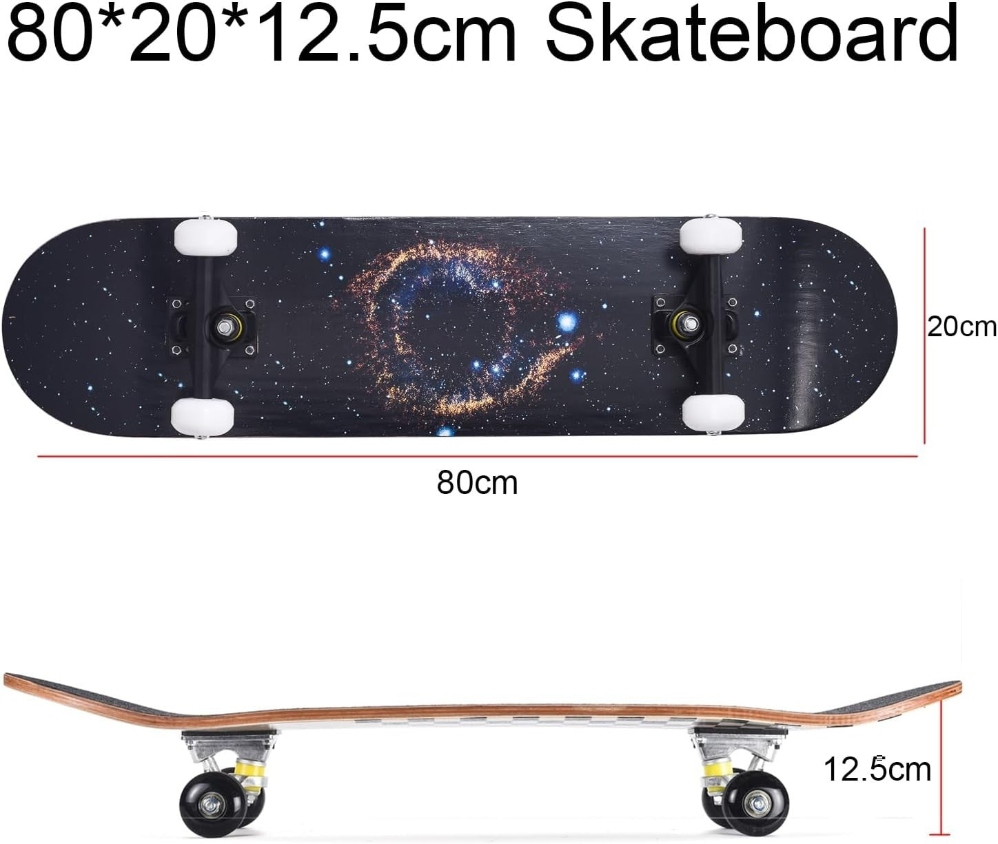 31" Double Kick Skateboard Maple Deck Beginners Kids Adults w/ T-Tool Blue Stars