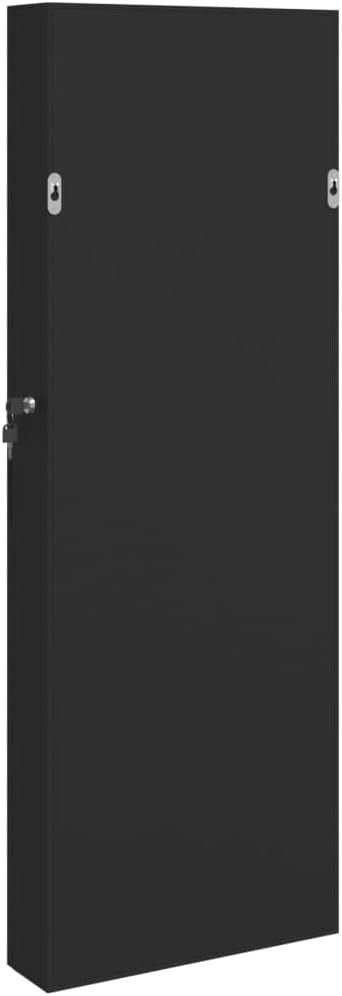 LED Wall Mounted Jewelry Cabinet Mirror Lockable Vertical Storage Black