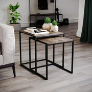 2x Industrial Dark Wood Metal Nesting Tables Set Side End Coffee Self Assembly