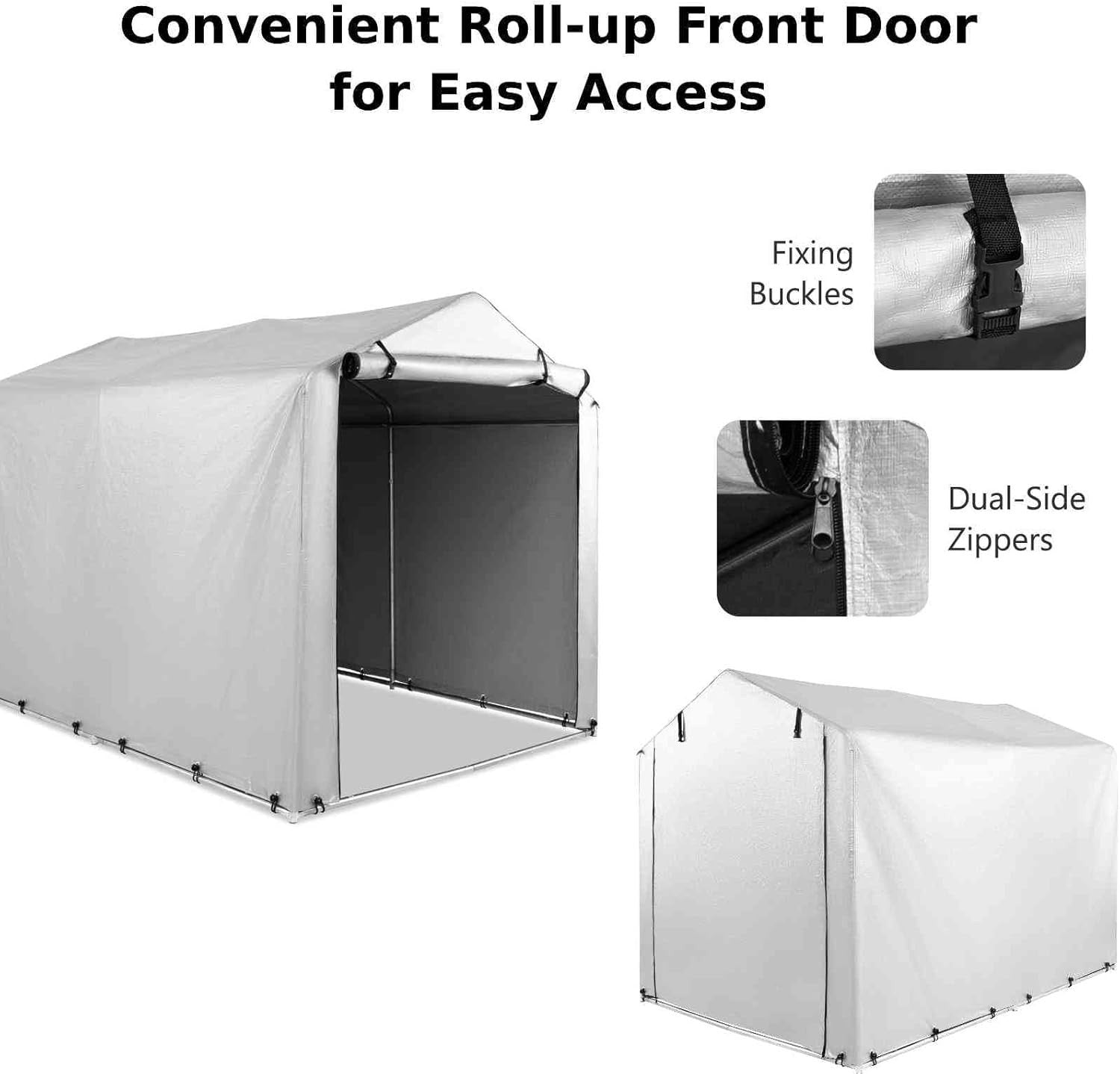 Outdoor Storage Shed Tent 7x5FT Waterproof Bike Shelter with Steel Frame Silver