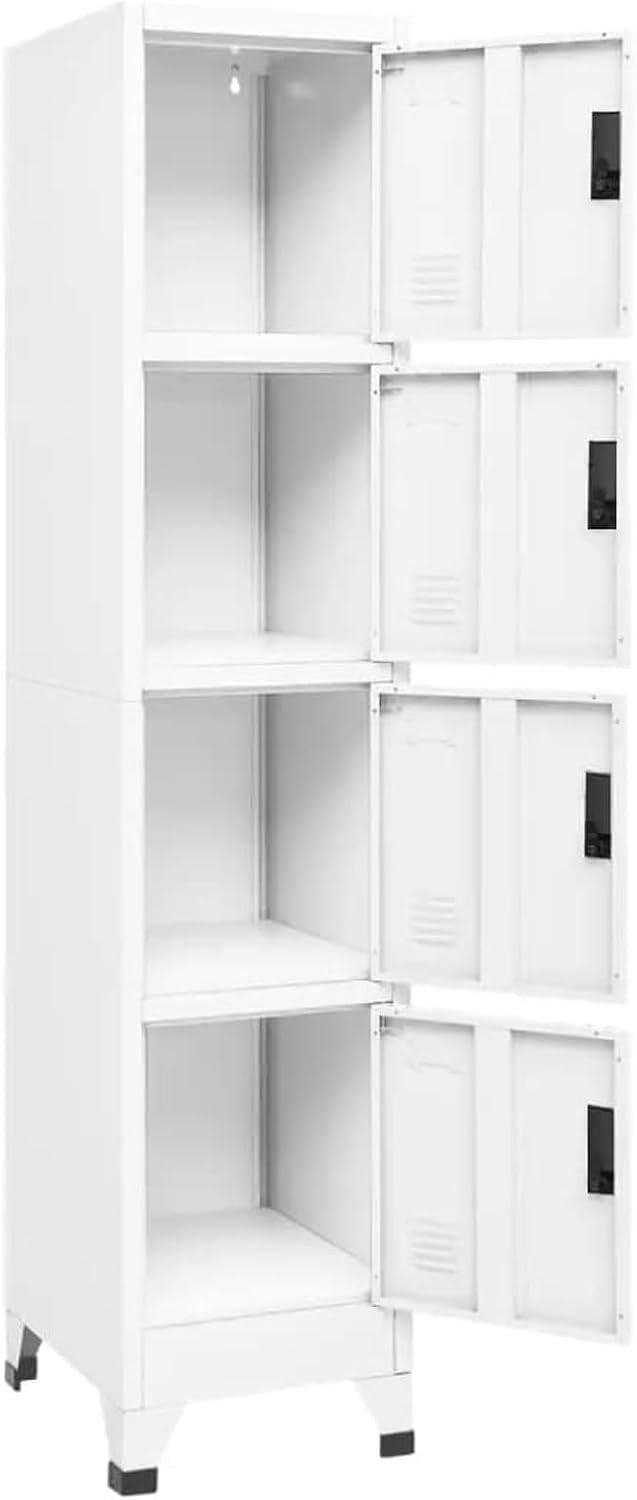 4 Door White Metal Locker Cabinet Lockable Steel Storage Cupboard Office Gym
