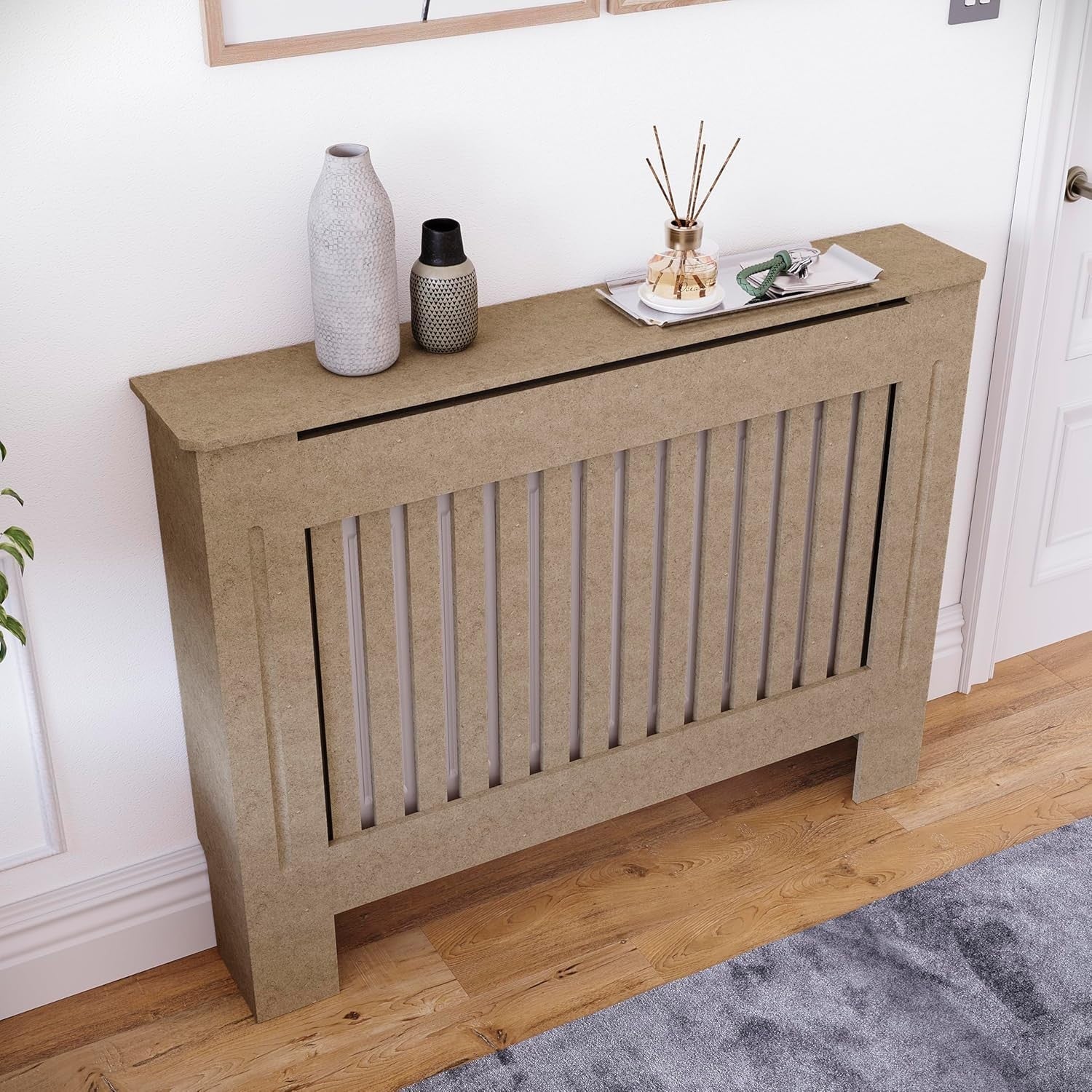 Medium Unfinished Radiator Cover Cabinet | Paintable MDF Slatted Heater Cover