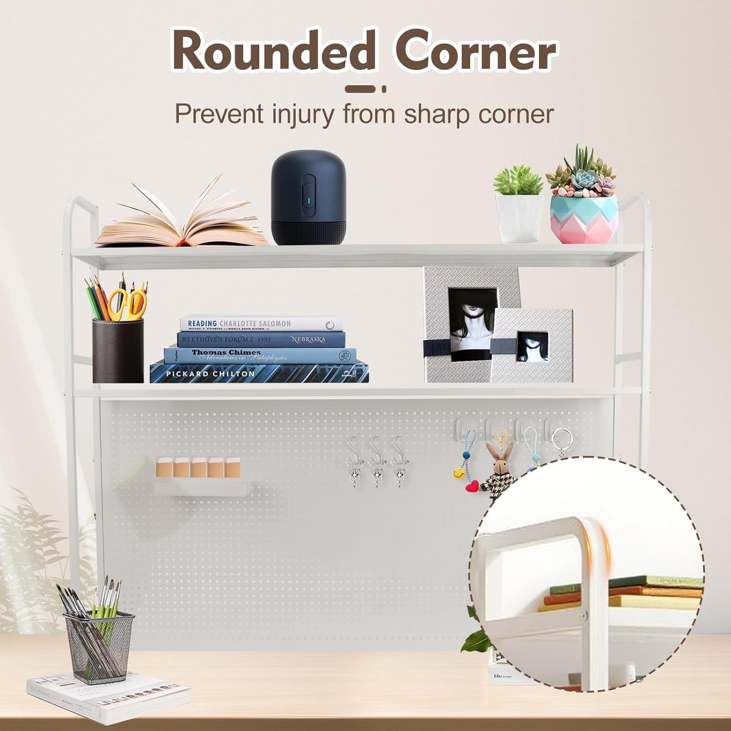 2-Tier Desktop Shelf with Pegboard Space-Saving Metal Storage Rack