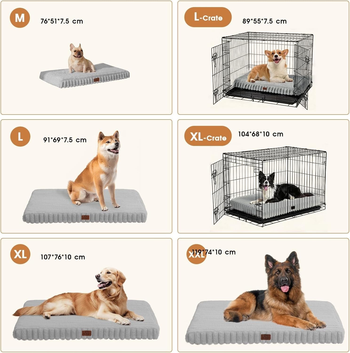 XL Orthopedic Dog Crate Bed 104x68cm Waterproof Grey