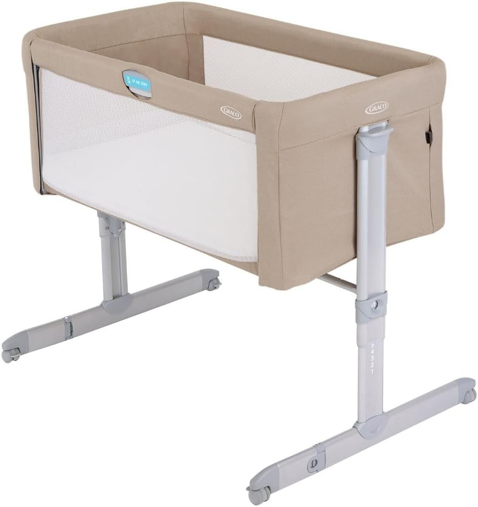 Bedside Baby Co-Sleeper Cot Adjustable Height Crib with Mattress Beige