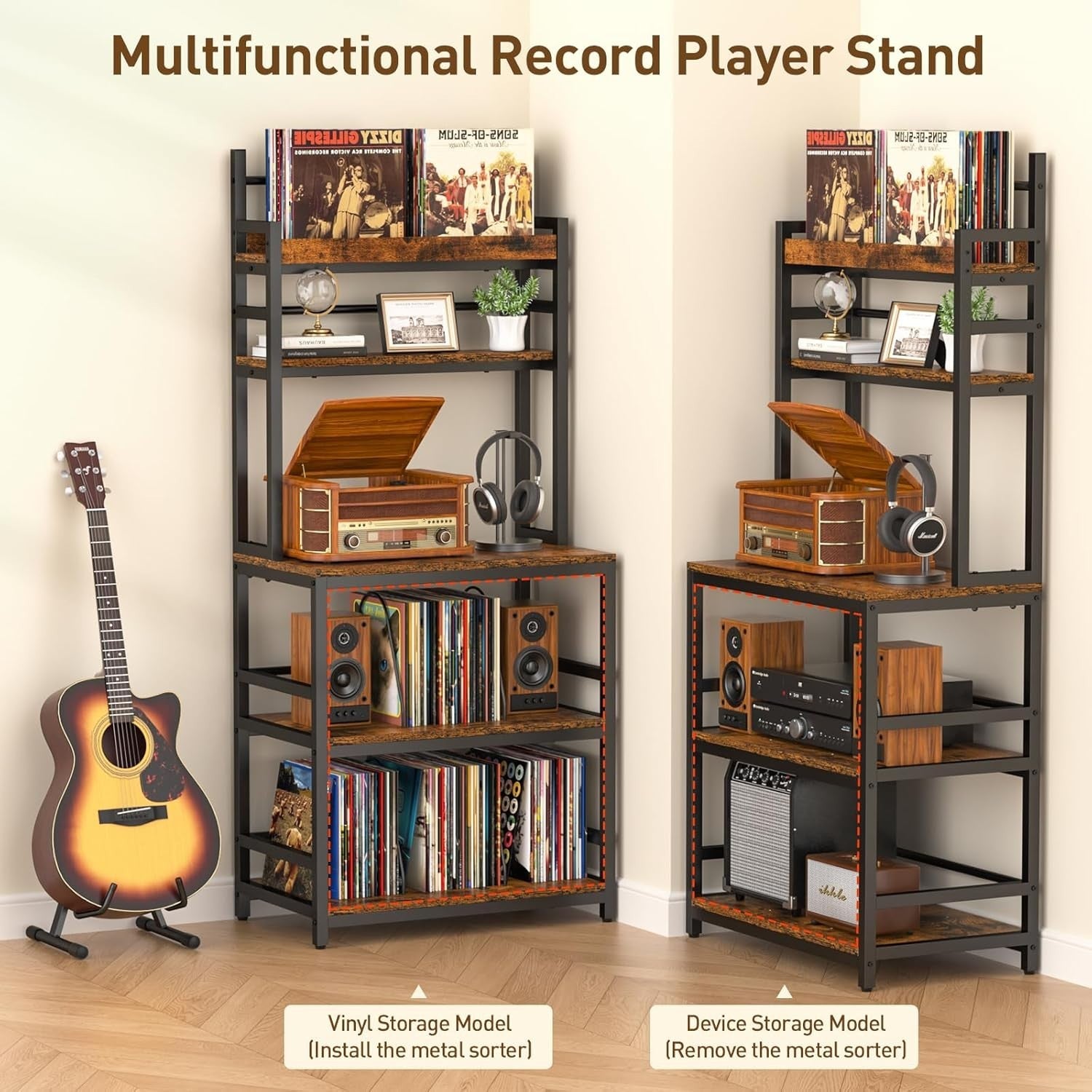 5 Tier Record Player Stand Vinyl Storage Rack CD DVD Media Shelf
