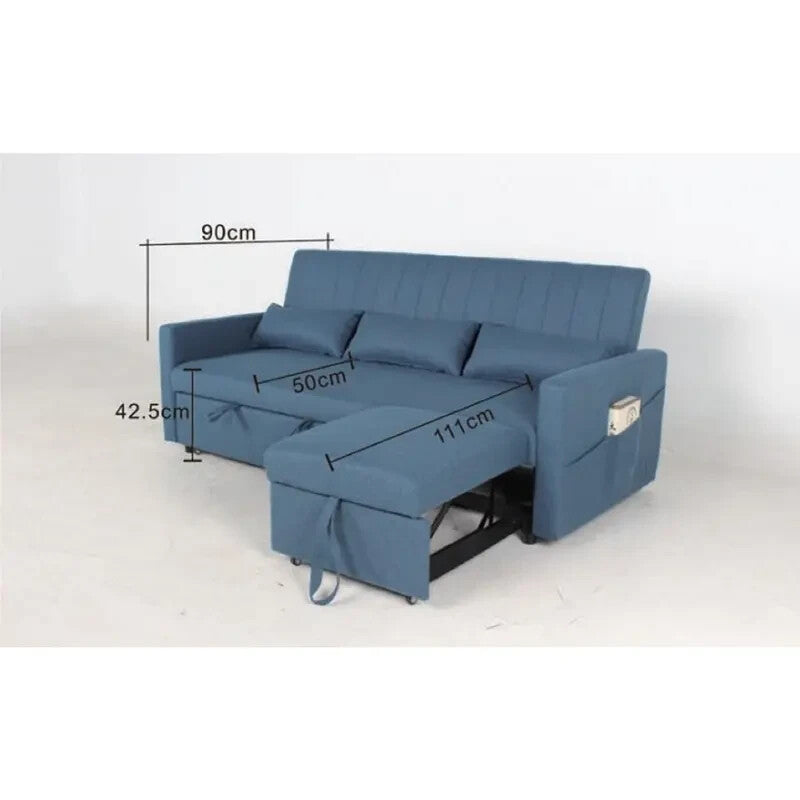 Grey Velvet 3 Seater Sofa Bed Pull-Out Chaise Storage Guest Sleeper Couch