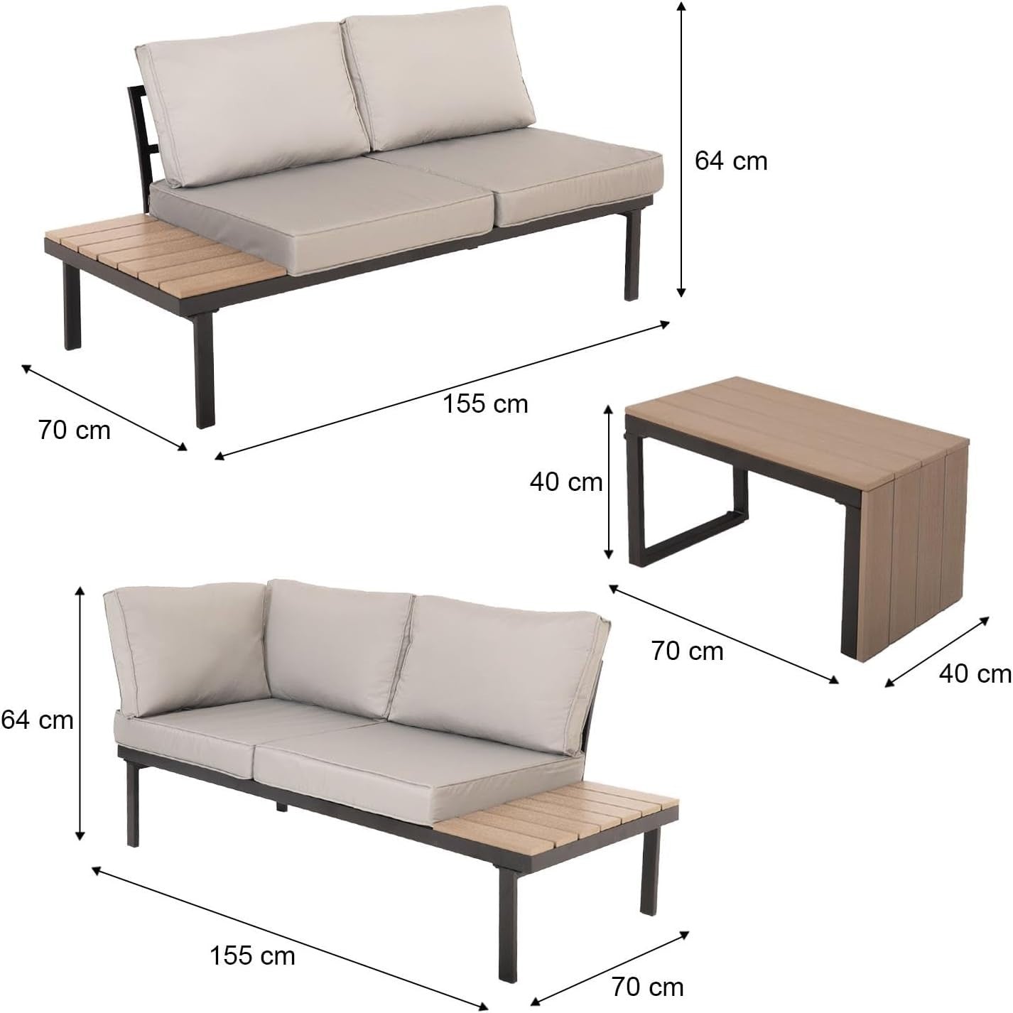 4 Seater Modular Outdoor Garden Corner Sofa Set with Table & Cushions