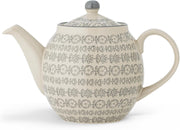 Stoneware Teapot 1200ml Grey Floral Ceramic Tea Pot Dishwasher Safe