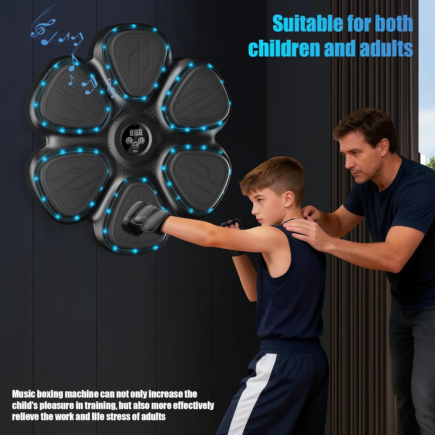Music Boxing Machine Bluetooth LED Punch Trainer Wall Mounted Gloves