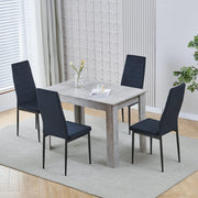 Space-Saving Grey Wood Dining Table & 4 Black PU Leather Chairs Set
