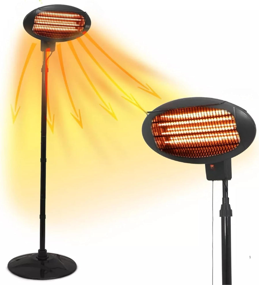 Outdoor Electric Patio Heater 2000W 3 Heat Settings, Adjustable Height & Tilt