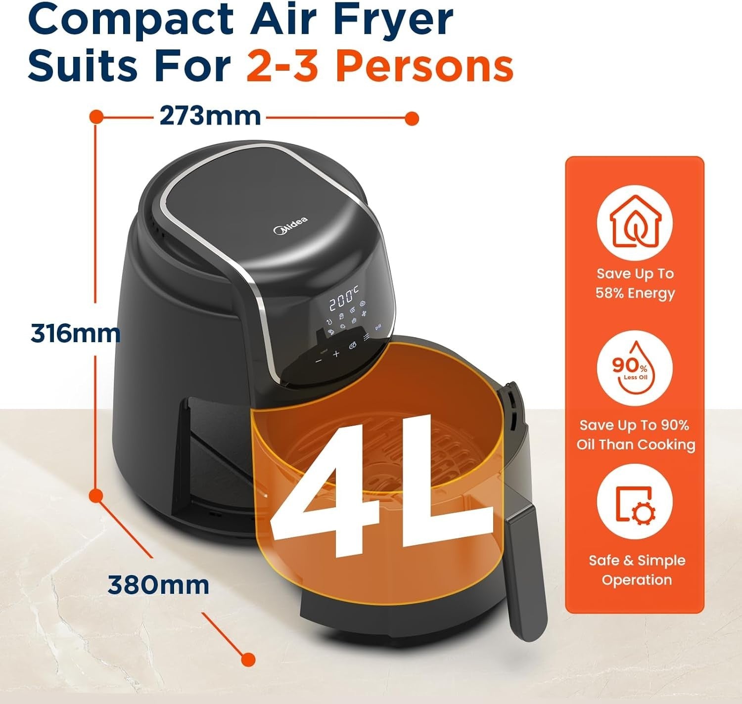 4L Digital Air Fryer | 1500W Oil-Free Cooking | 8 Presets | X-Express 3D Heating