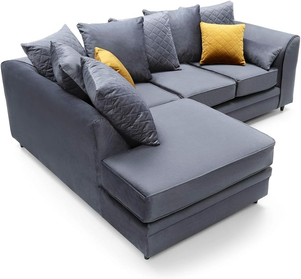 Dark Grey Velvet L Shape Corner Sofa 3 Seater – Water Repellent & Comfy