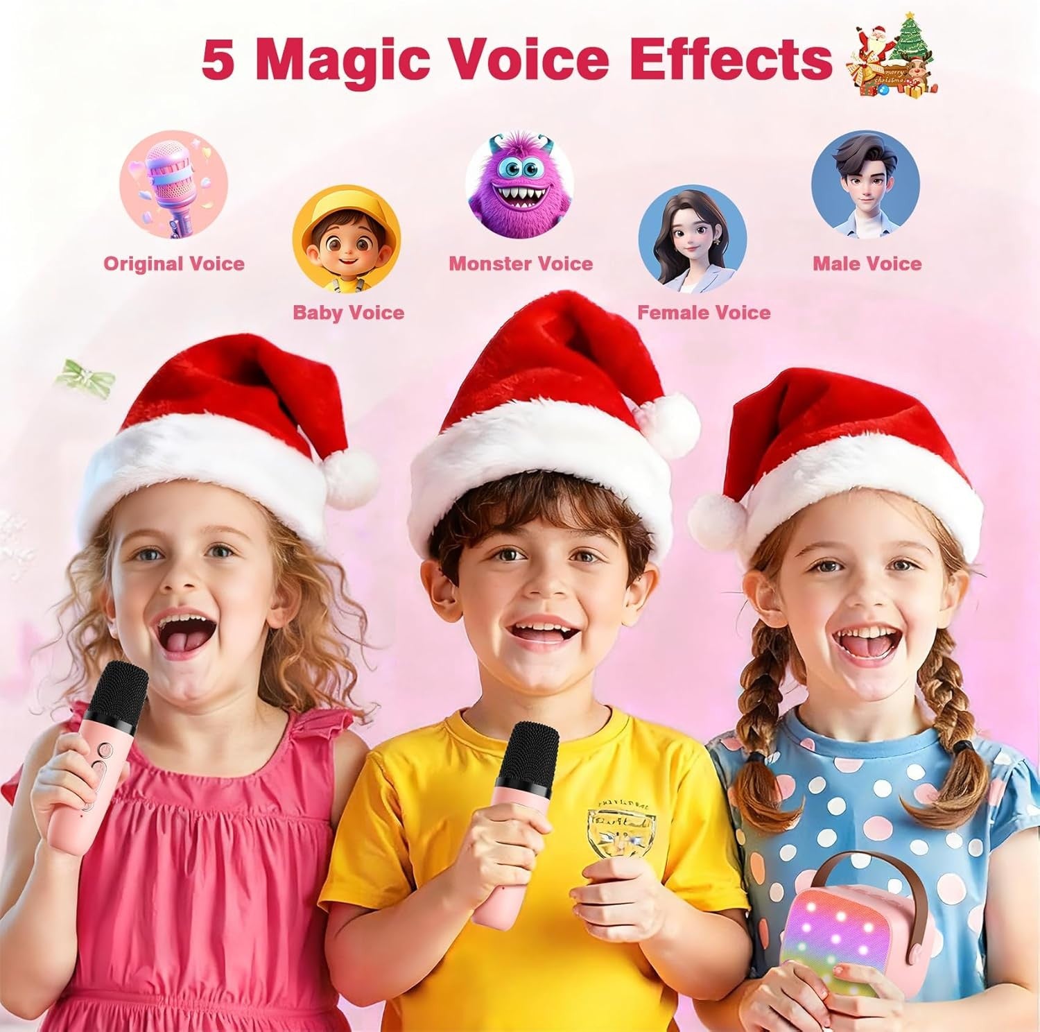 Mini Karaoke Machine with 2 Wireless Mics Kids Bluetooth