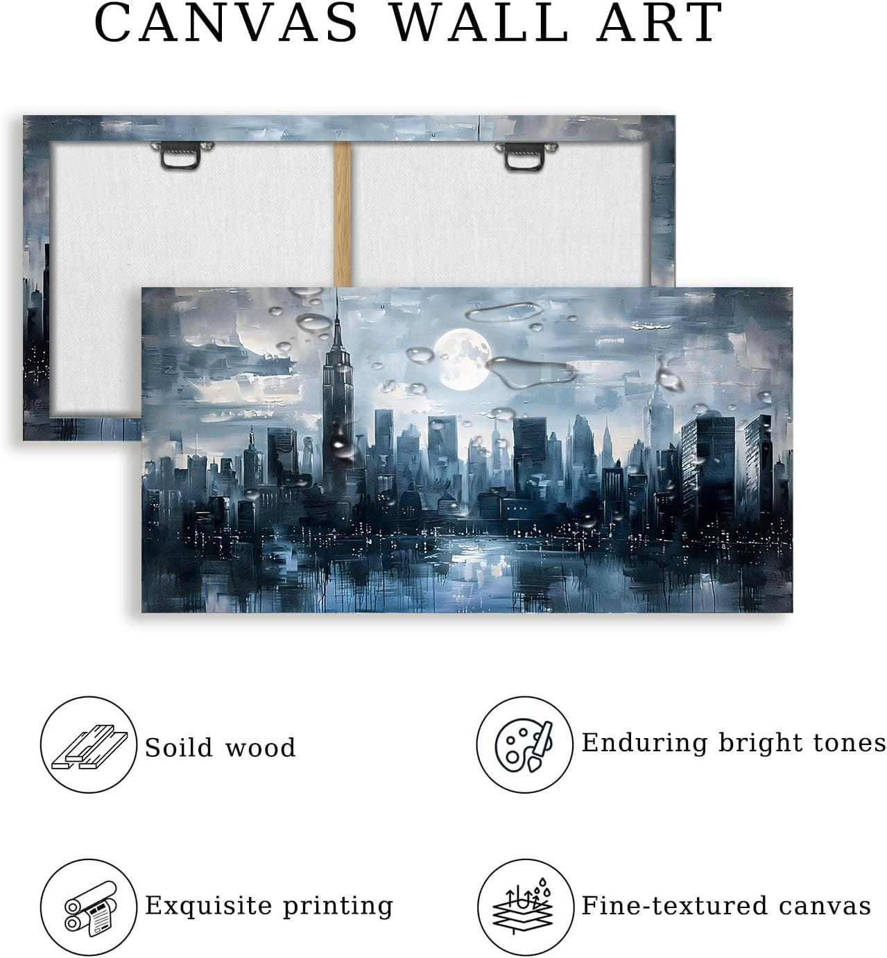 Large Blue City Night Canvas Wall Art – Modern Abstract Urban Decor 20x40"