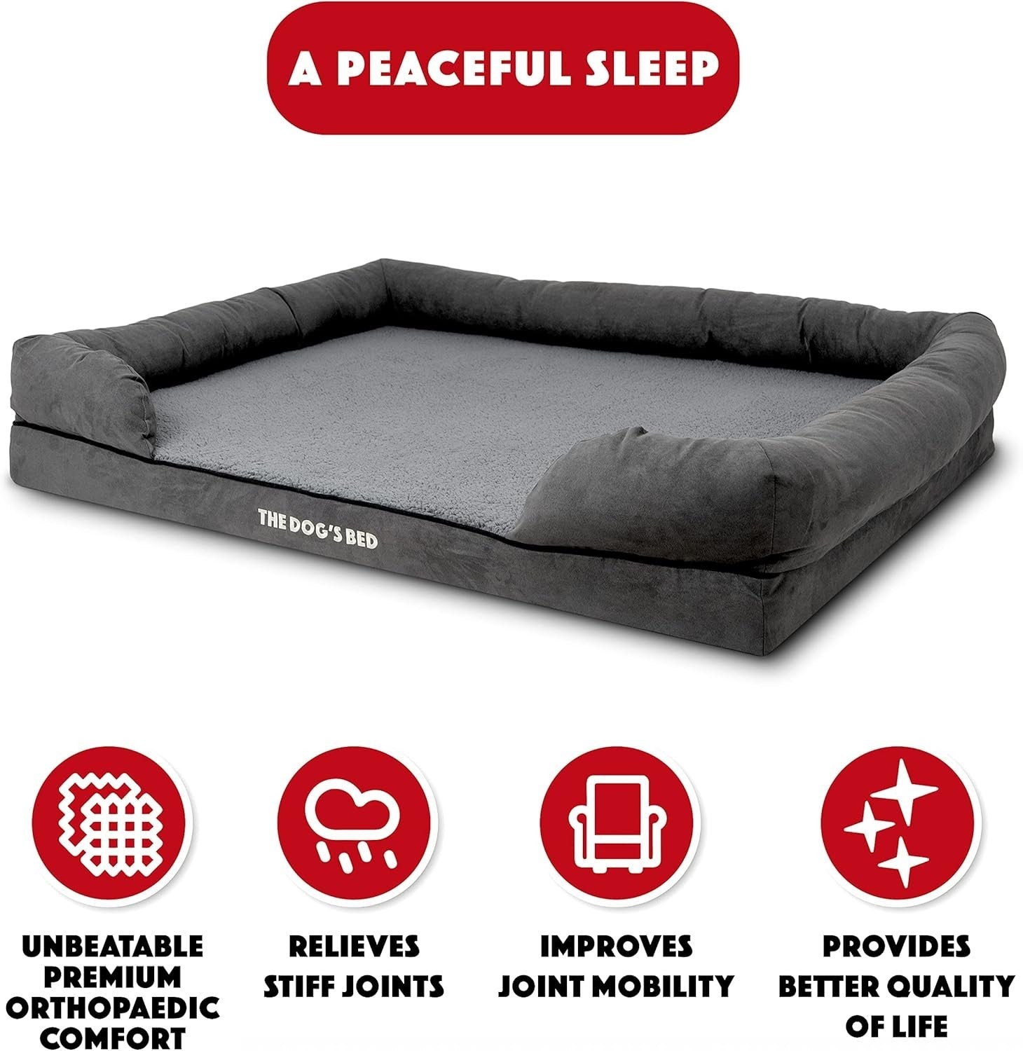 XXL Orthopedic Dog Bed Plush Memory Foam 131x100cm Grey