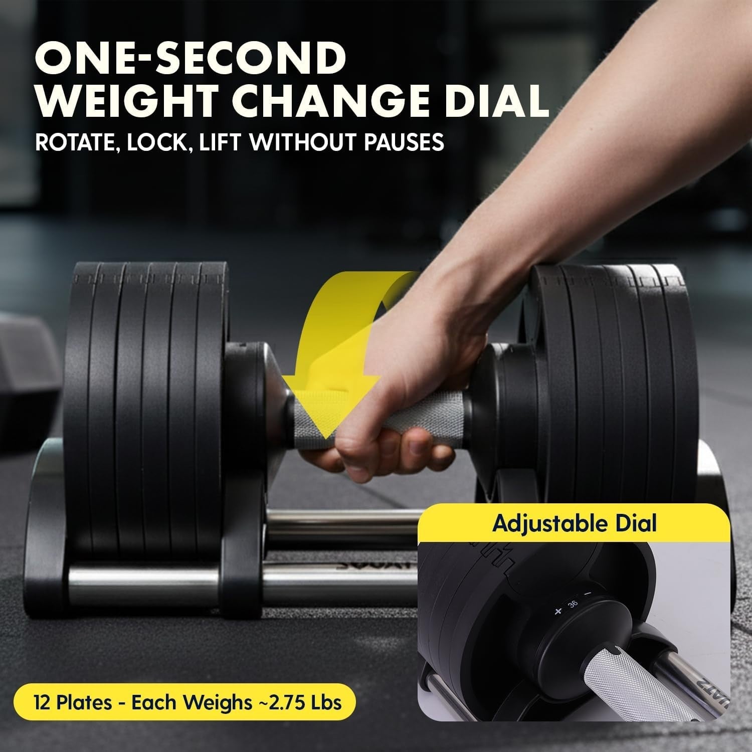 45lb Adjustable Dumbbell Fast Dial Space Saving Non Slip Home Gym