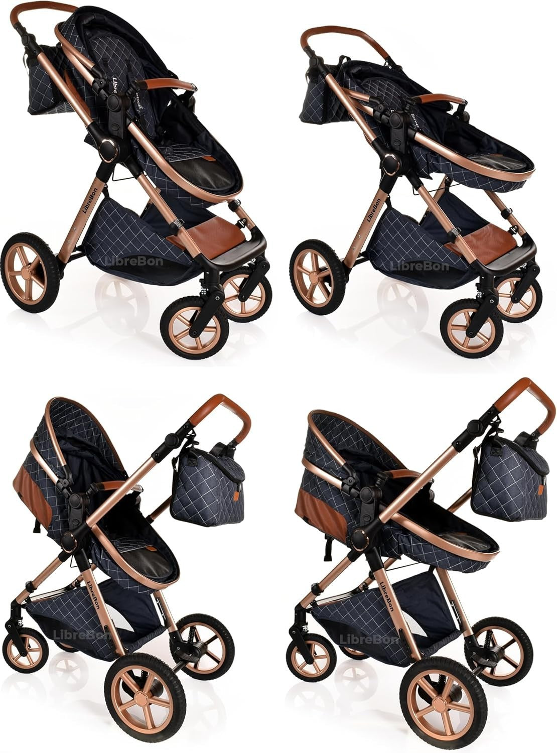 3-in-1 Baby Stroller Travel System Pram Pushchair Foldable Denim Blue