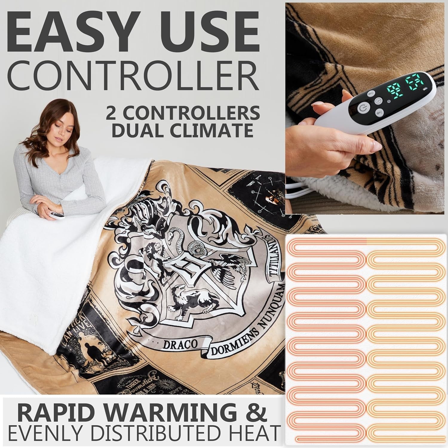 King Size Electric Heated Blanket 230x265cm Sherpa Fleece 9 Heat