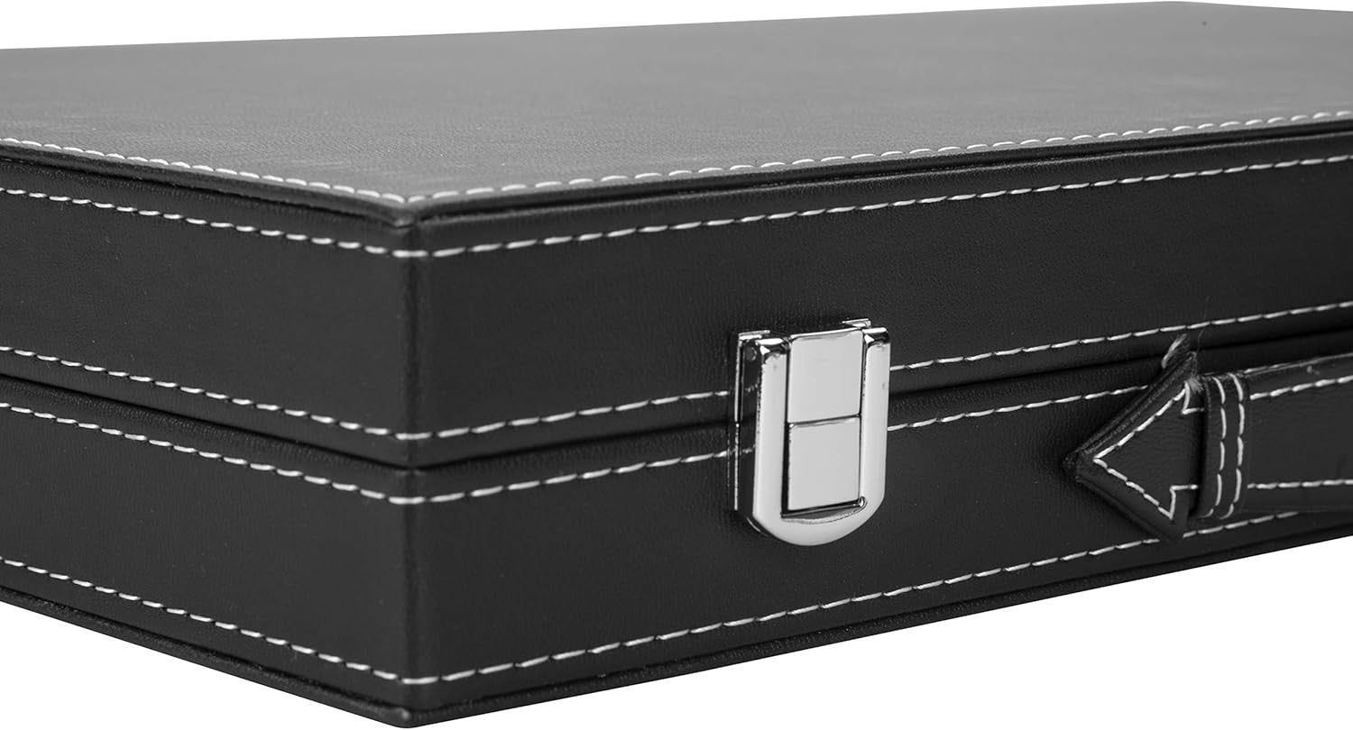 Luxury Backgammon Set 15in Faux Leather Case Travel Board Game with Dice