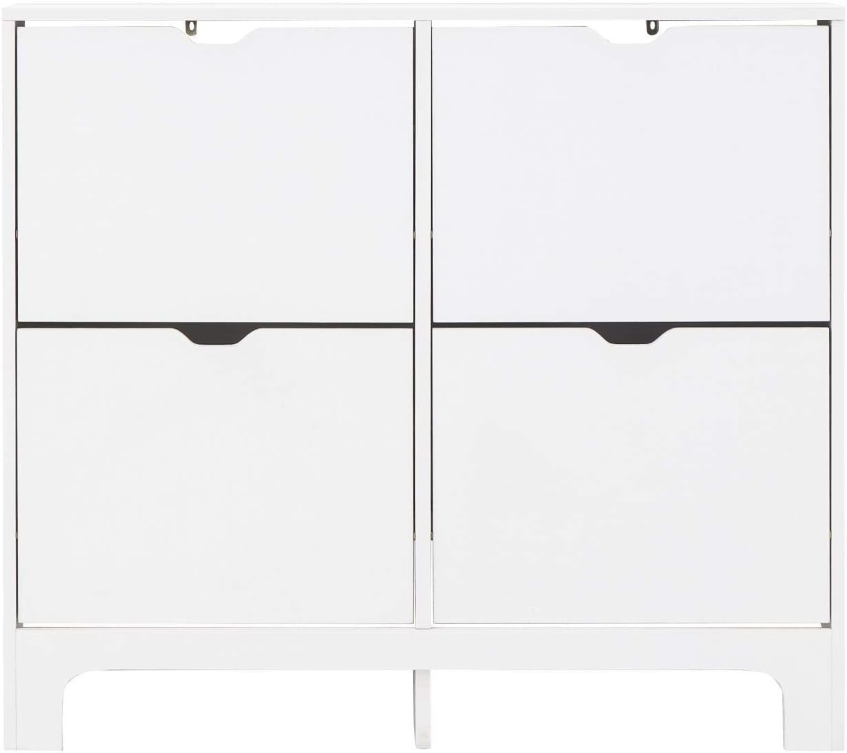 Narrow 2 Door Shoe Storage Cabinet with 6 Drawers 102x17x90 cm White