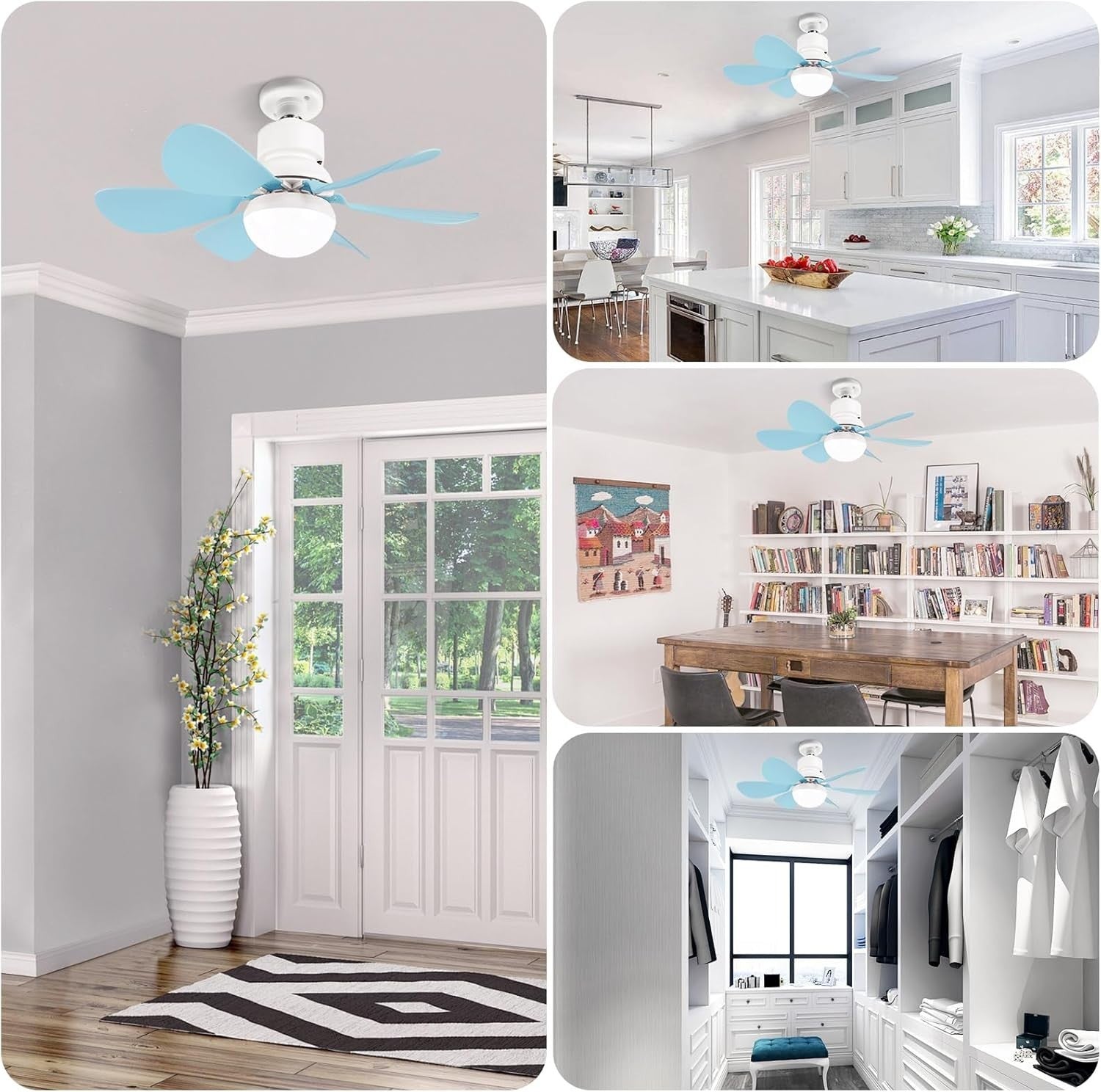 30W Ceiling Fan with Lights Dimmable 6 Blades 3 Colors 3 Speeds Blue