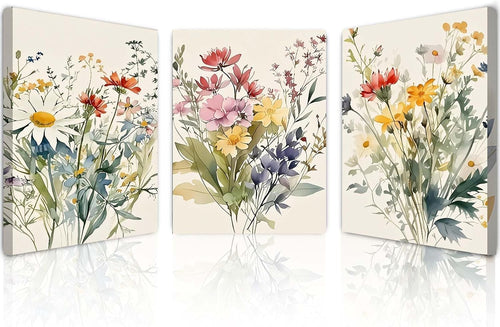 Floral Canvas Wall Art Set of 3 Framed Prints 12x16 Modern Home Decor