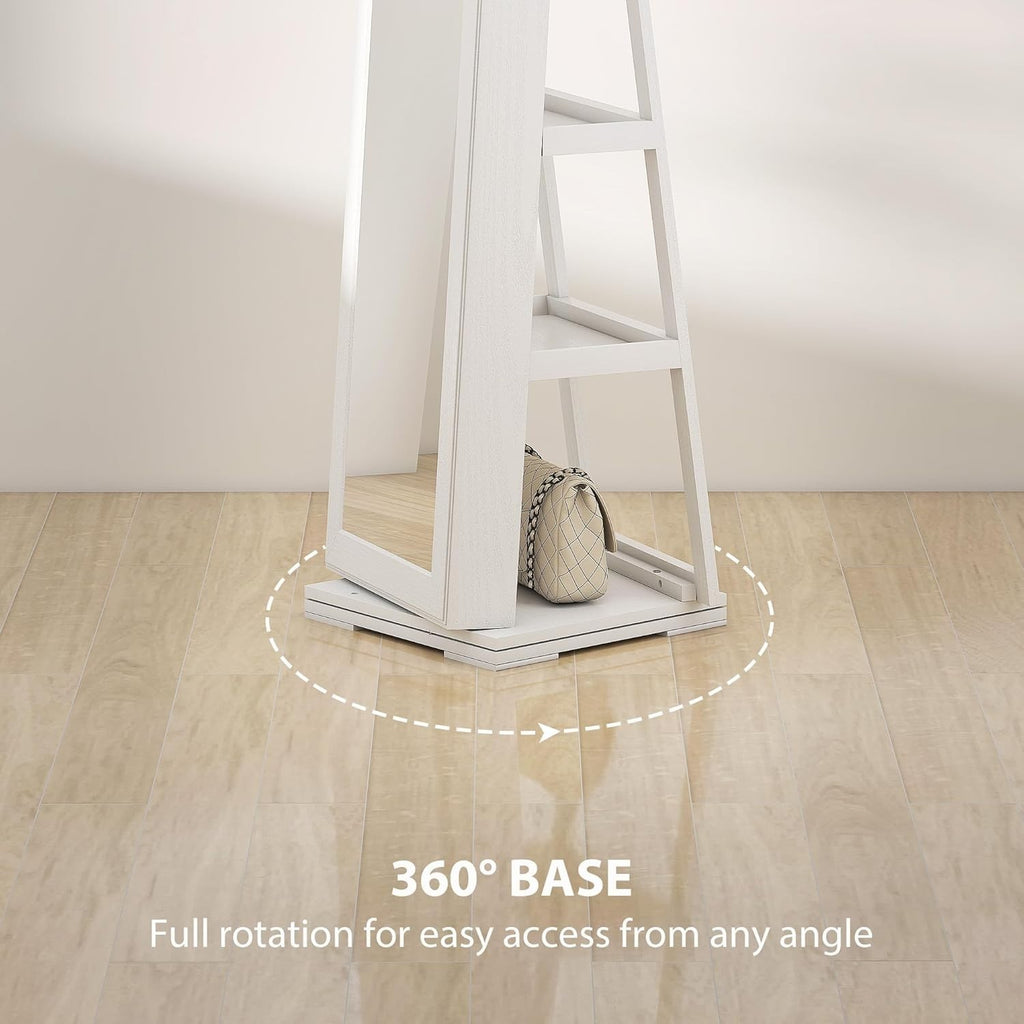 360° Swivel Jewelry Cabinet Full Length Mirror Lockable Storage Organizer