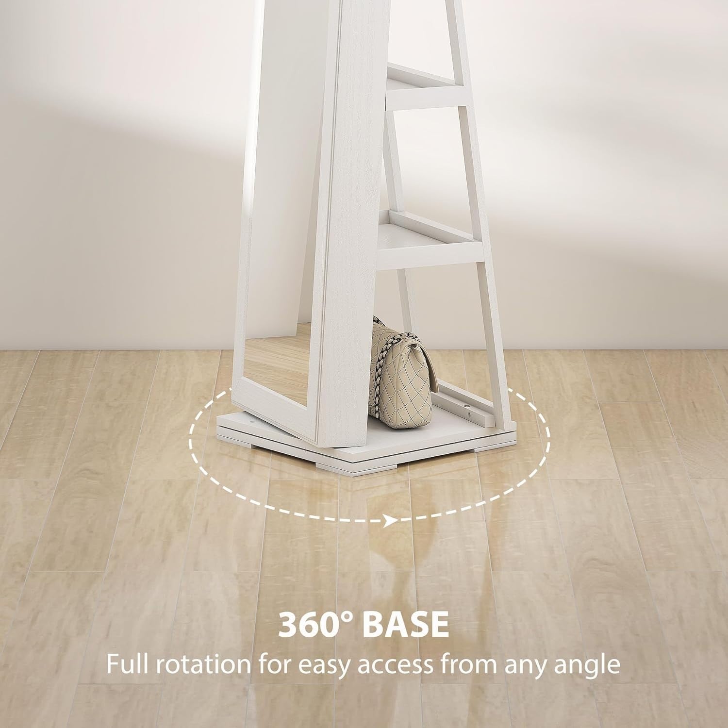 360° Swivel Jewelry Cabinet Full Length Mirror Lockable Storage Organizer