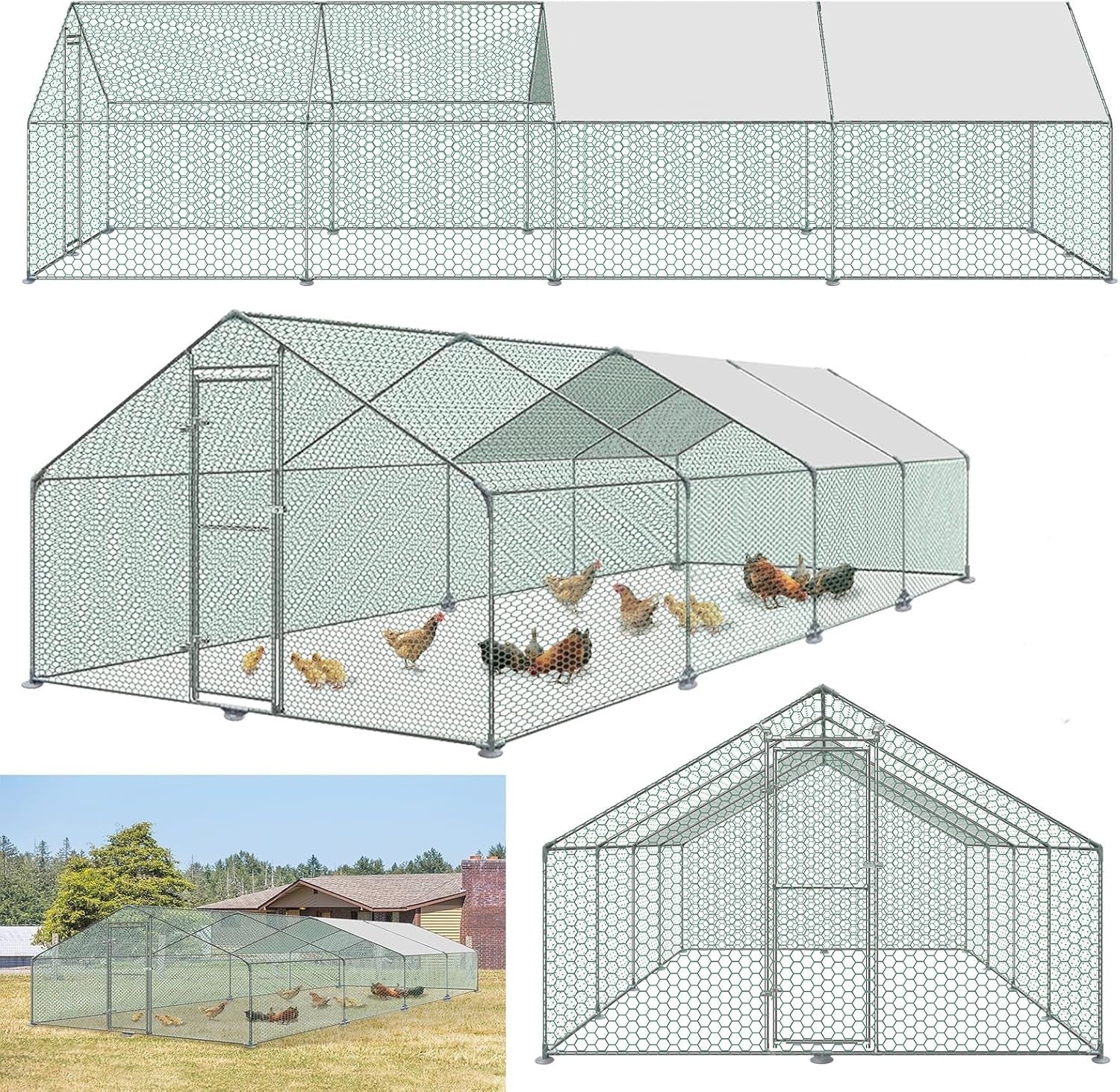 Extra Long Walk In Chicken Run 3x8x2m Galvanised Steel Outdoor Enclosure